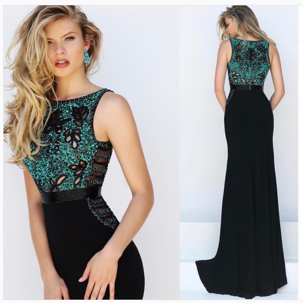 Sherri Hill Sparkly Green and Black Formal Dress